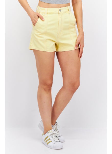 Buy Women Plain Denim Shorts, Yellow in Saudi Arabia