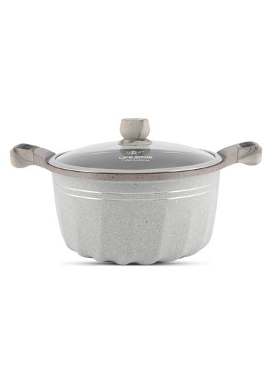 اشتري Non Stick Cooking Pot - Soup Pot With Glass Lid - Induction Compatible - Multi Layer Non-Stick Granite Coating | Oven safe Light Grey في الامارات