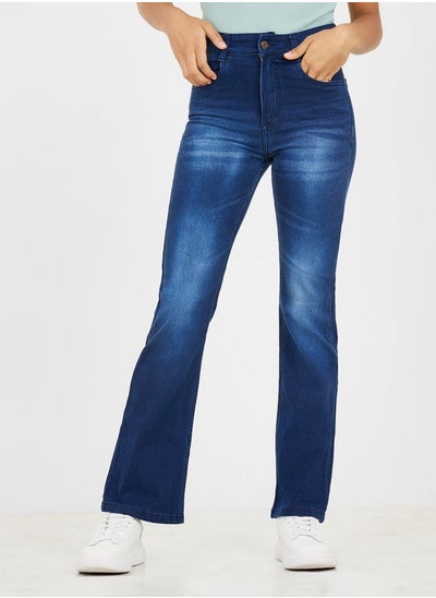 Buy High Rise Flared Leg Jeans with Pockets in Saudi Arabia