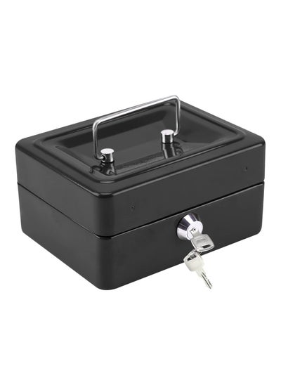 Buy Metal Locking Money Box with Key Lock, Portable Petty Cash Deposit Tin with Removable Change Tray, Secure Storage for Kids Shop Office Home, Black in Saudi Arabia