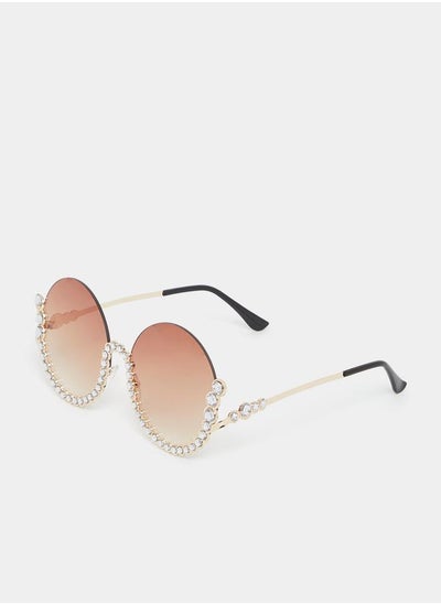 Buy Embellished Round Frame Sunglasses in Saudi Arabia