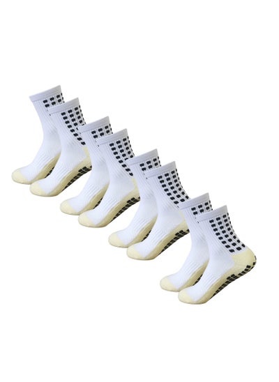 اشتري 4 Pairs of Men Soccer Socks Anti Slip Non Slip Grip Pads for Football Basketball Sports White في الامارات