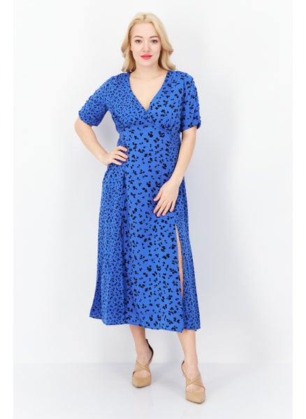 اشتري Women Floral Print Midi Dress, Blue/Black في الامارات