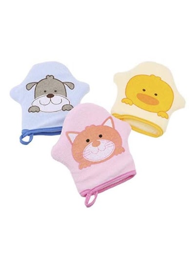 Buy 3-Piece Cartoon Printed Plush Animal Bath Gloves Set in UAE