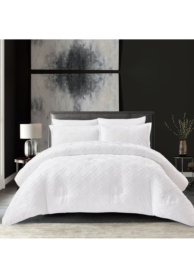 Buy Comforter Set 4-Pcs Single Size Designer Tufted Embroidery Bed Set Fits 170x230 Cms (350 GSM) With Down Alternative Filling,White in UAE