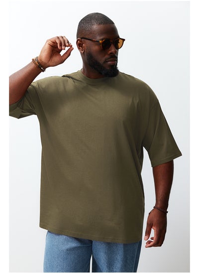 Buy Khaki Men's Plus Size Oversize Comfortable Basic 100% Cotton T-Shirt TMNSS23TS00139 in Egypt