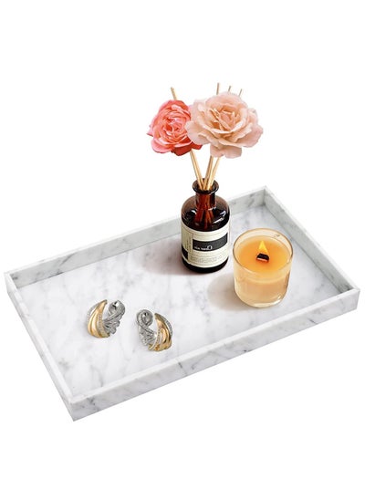 اشتري Italian Natural Marble Tray Vanity Tray Serving Tray Decor Tray for Kitchen Bathroom Carrara White 30x 18X 3cm في الامارات