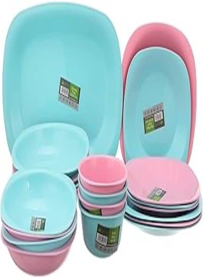 اشتري Eco Plast Dinnerware Plates Set - 21 Pcs - (Turquoise & Pink) Eco Plast في مصر