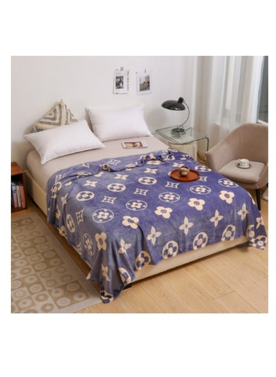 Buy LUNA HOME Fleece Blanket 200*230cm Super Soft Throw Gray Color with Floral Design. in UAE