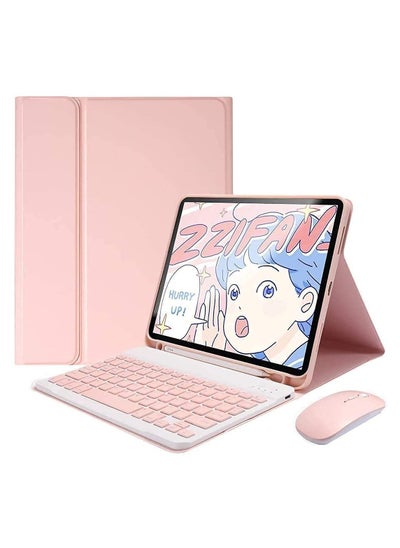 Buy Detachable Wireless Bluetooth Keyboard Case with Mouse for iPad Mini 6 (2021) - Slim Leather Smart Cover with Pencil Holder, 8.3 inch, Pink. in UAE