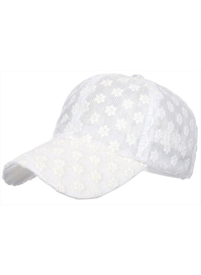 Buy Women's Lace Small Flower Baseball Caps Adjustable Hollow Lace Hat Summer Cap Visor Cap (White) in UAE