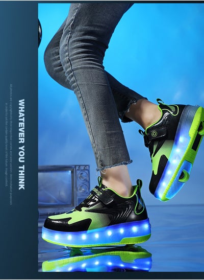 Buy Single Round Walking Shoes LED Lights Shoes Light Up Boys And Girls Children Roller Skates USB Charge Green in UAE