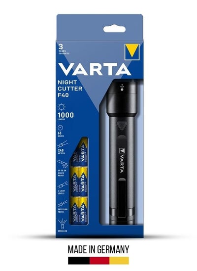 Buy Varta Night Cutter F40 LED Flashlight with 6xAA Batteries for Bright and Reliable Illumination in UAE