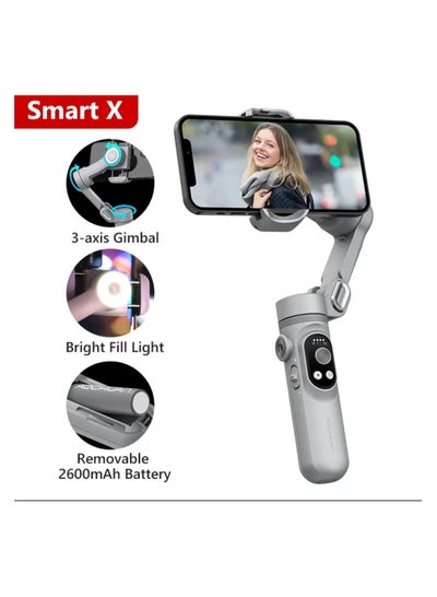 Buy Smart X Pro 3-Axis Foldable Handheld Gimbal Stabilizer With Fill Light Wireless Charging For Smartphone Action Camera in Saudi Arabia
