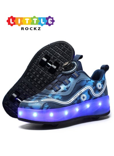 Buy Double Wheel LED Flash Light Fashion Shiny Sneaker Skate Heelys Shoes With Lightning Sole in UAE