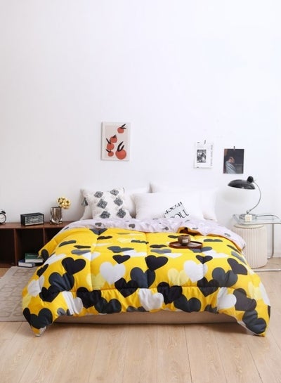 Buy Variance Print Pack of 1 Piece 220*240cm/160*210cm Duvet (Comforter) Vacuum Pack, Reversible Heart Design Yellow and Gray Color in UAE