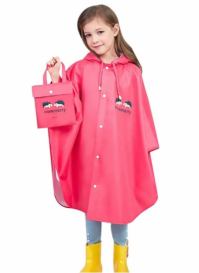 اشتري Kids Rain Poncho, Cartoon Hooded Raincoat Jacket Lightweight Schoolbag Waterproof Hoodie Coat Toddler Baby Boys Girls Cap, Pink في السعودية