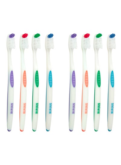 Buy Shield Care Falcon Toothbrush with Curved Filaments, Deep Reach (Family Care - Medium Bristles), 4 Colors - 8 Count (Pack of 1) in UAE