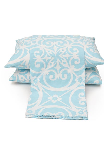 Buy Home Of Linens - Printed Bed Set - 3 Pieces for Single Bed - 1  Flat Sheet (180cm*260cm) + 2 Pillow Cases (50cm*70cm) -  100% Saten Cotton - Geometric Mint in Egypt