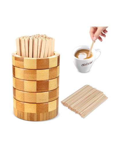 اشتري 101 Pcs Coffee Stirrers Holder Set, 1 Pcs Stirrers Holder, 100 Pcs Disposable Coffee Stir Sticks, for Coffee/Milk/Cocktail/Tea/Drinks Stirrer, Straw Holder, Coffee Bar, Home, Kitchen Supplies في الامارات