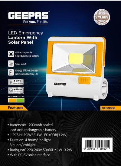 Buy Hi-Power LED Emergency Lantern with Solar Panel,White/Green in Saudi Arabia