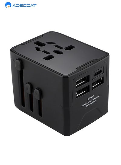 Buy Universal Travel Adapter With 3 USB 1 Type C Global Universal Universal Power Plug With Double Fuse UK EU AU US Wide Voltage Socket With Child Protection Door 3.5A 250V Multifunctional Black Converter in Saudi Arabia