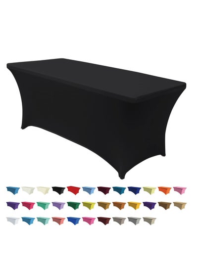 Buy Spandex Table Cover 6 ft. Fitted 30+ Colors Polyester Tablecloth Stretch Spandex Table Cover-Table Toppers (Black) in UAE