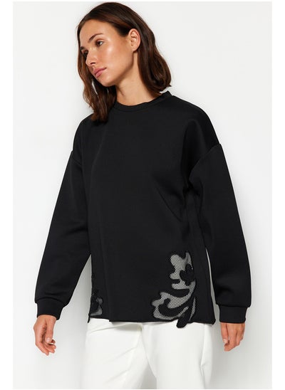 Buy Black Lace Detail Diver/Scuba Knit Sweatshirt TCTAW24TW00008. in Egypt