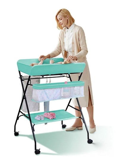 Buy Baby Changing Table, Adjustable Infant Nursing Station with Wheels and Large Storage Basket, Foldable Diaper Changing Table for Newborn and Infant in Saudi Arabia
