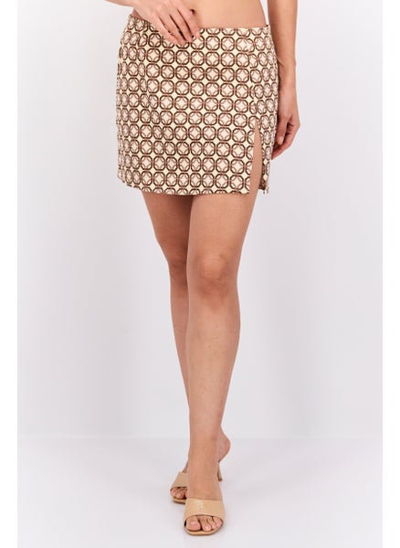 Buy Women Allover Printed Basic Mini Skirt, Beige Combo in UAE