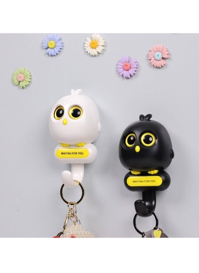 اشتري Wink Bird Key Hooks, 2Pcs Kawaii Adhesive Wall Mounted Hooks for Towels, Hats, Keychain, Keys, Black and White, Ideal for Cute Room Decor and Gifts في السعودية