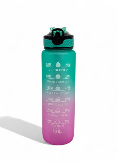 Buy Motivational Water Bottle 1L with Time Marker & Straw Tritan BPA Free Reusable Sports Water Bottle for Gym Office Workout in Egypt