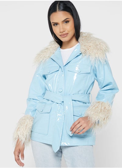 Buy Belted Fur Detail Jacket in Saudi Arabia