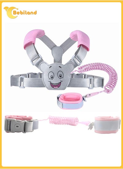 اشتري 3-in-1 Baby Reins Walking Harness for Toddlers, Kids, Children, Anti Lost Safety Wrist Cuff with Lock / Backpack /1.5m Bungee Straps Link (Pink/Grey) في الامارات