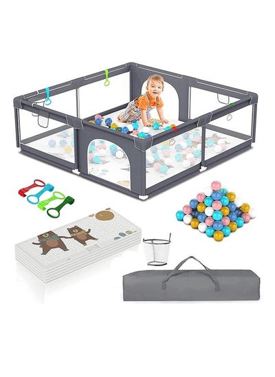 Buy with 50PCS Balls with Playmats, Indoor & Outdoor Infant Safety Activity Center Anti-Slip Base, Children's Fences Packable (Grey, 180*200CM) in Saudi Arabia