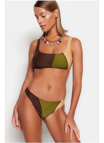 Buy Green-Brown Color Block Normal Leg Bikini Bottom TBESS23BA00174 in Egypt