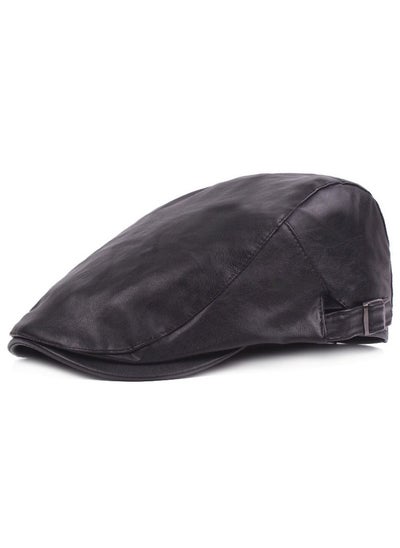 اشتري Leather Beret Winter Leather Warm Leather Hat Black في الامارات