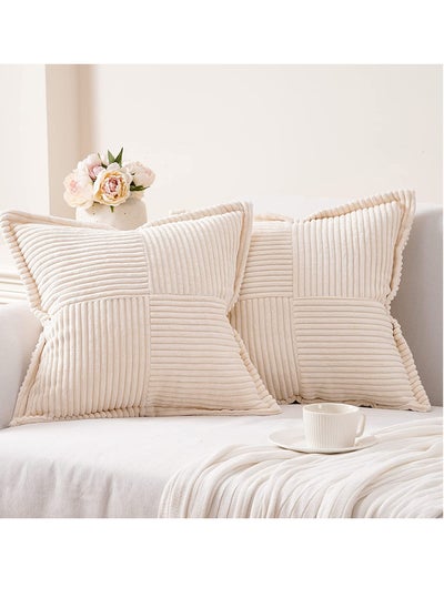 اشتري Cream Throw Pillows Covers 18 x 1845 X 45 cm Set of 4 Corduroy Decorative Rustic Modern Farmhouse Pillow Cover, Square Boho Cushion Case for Couch Sofa Bedroom Living Room NO Pillow Insert في الامارات