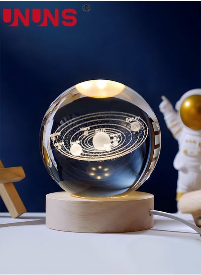 اشتري 3D LED Crystal Ball,Clear 80mm (3.15 inch) Solar System Glass Ball With Wooden Base And Projection,3D Space Laser Engraving Night Lamp في السعودية