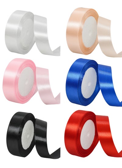 Buy Satin Ribbon,6 Colors 132m Double Face Satin Ribbon for Gift Wrapping Happy Birthday Party Decorations, (Width 2.5 cm x Length  22 Meters) in Saudi Arabia