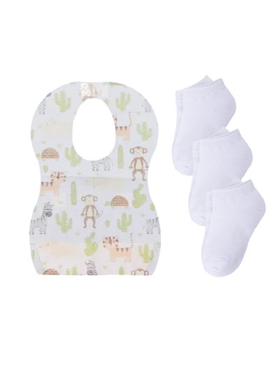 اشتري Star Babies Combo Pack of 2 (Kids socks pack of 3, Disposable Bibs Pack of 10) - White في الامارات