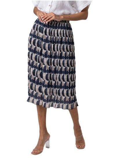 اشتري Geometric Print Pleated Midi Skirt - High-Waisted A-Line Skirt في الامارات