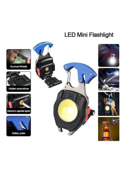 Buy LED Rechargeable Keychain Light W5147,Seat belt cutter,Whistle,Screwdriver,Cigarette Lighter,6Light Modes,Electric cigarette lighter,Safety cutter-BLUE COLOR in UAE