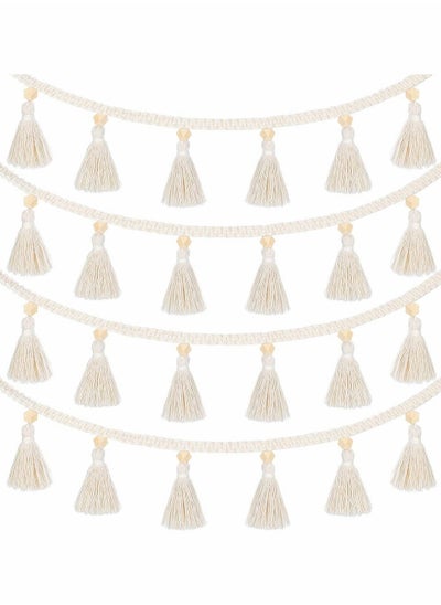 اشتري 4 Pcs Macrame Woven Tassel Garland, Hanging Tassel Fringe Garland Banner Basket Decorative Wall Hangings for Home Decor Nursery Room, Rustic Country Decor 37.4 Inch في السعودية