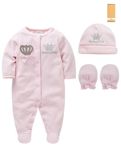 Buy Baby Girl Gift Set with Cap Gloves Cotton Breathable Soft Newborn Sleepers Pyjamas in UAE