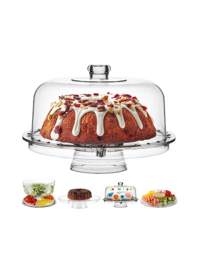 Buy Acrylic Cake Stand with Dome Cover (12'') 6 in 1 Multi-Functional Serving Platter and Cake Plate Use as Cake Holder Salad Bowl Platter Punch Bowl Desert Platter Nachos & Salsa Plate in UAE