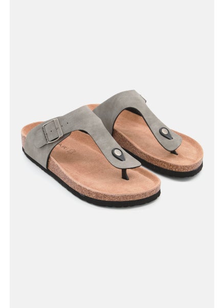 Buy Men Slip On Synthetic Leather Cork Sandals, Grey in Saudi Arabia