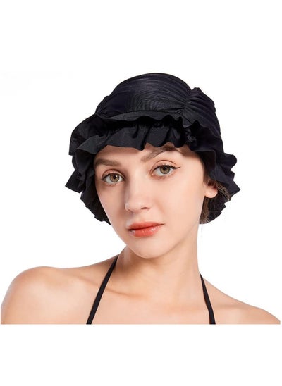 Buy Women Pleated Swimming Cap, for Long Hair Nylon Cloth Swim Cap, Elastic Comfort Bathing Cap Swim Hats, Swim Hats Keep Hairstyle Unchanged, Swim Hats Keep Hairstyle Unchanged in Saudi Arabia