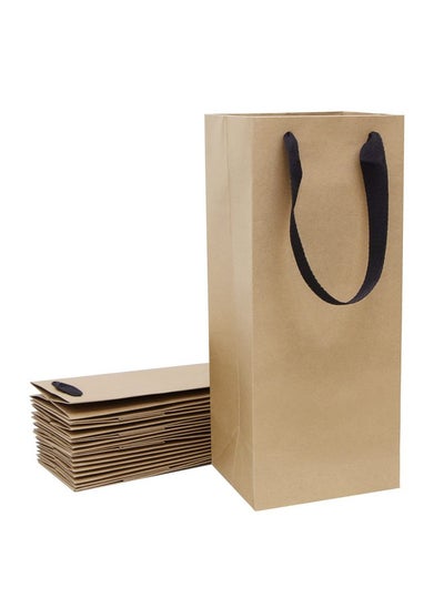 Buy Large Brown Wine Bottle Bags Bulk 6X5X15 Inch 10 Pack Kraft Paper Gift Bags With Handles For Wedding Festival Retail in UAE