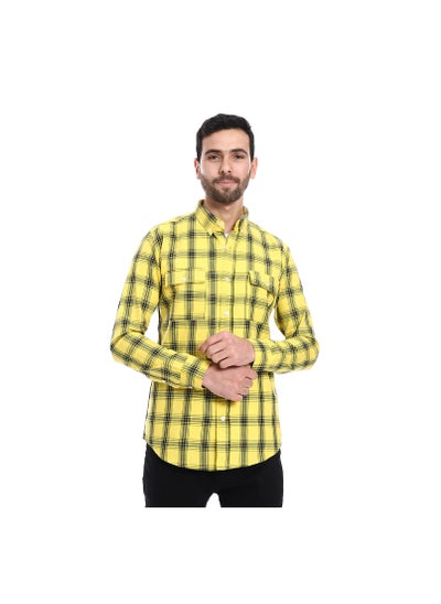 Buy Plaid Pattern Two Front Pockets Shirt - Yellow & Black in Egypt